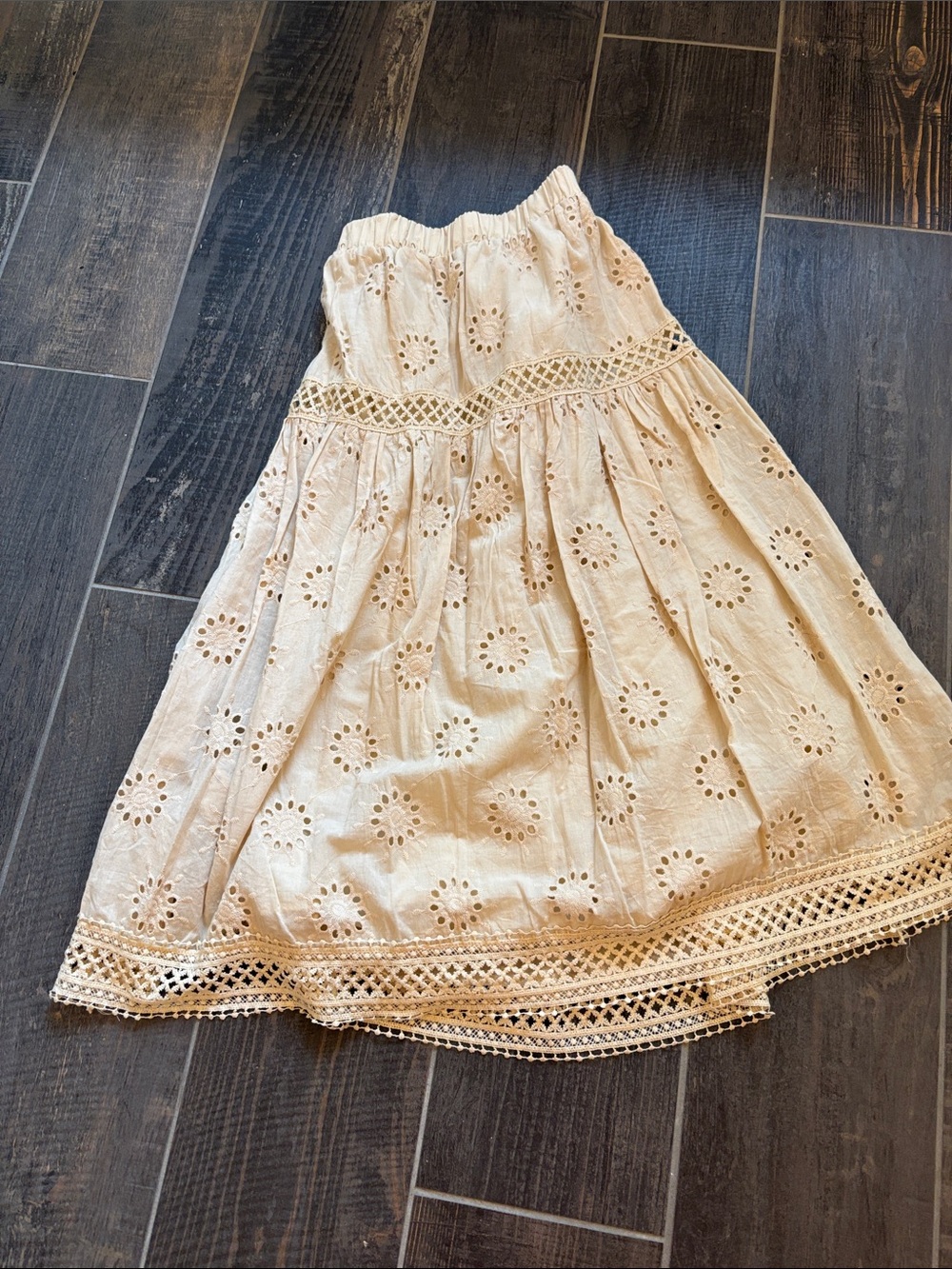 Ultra Pink Cream Eyelet Midi Skirt